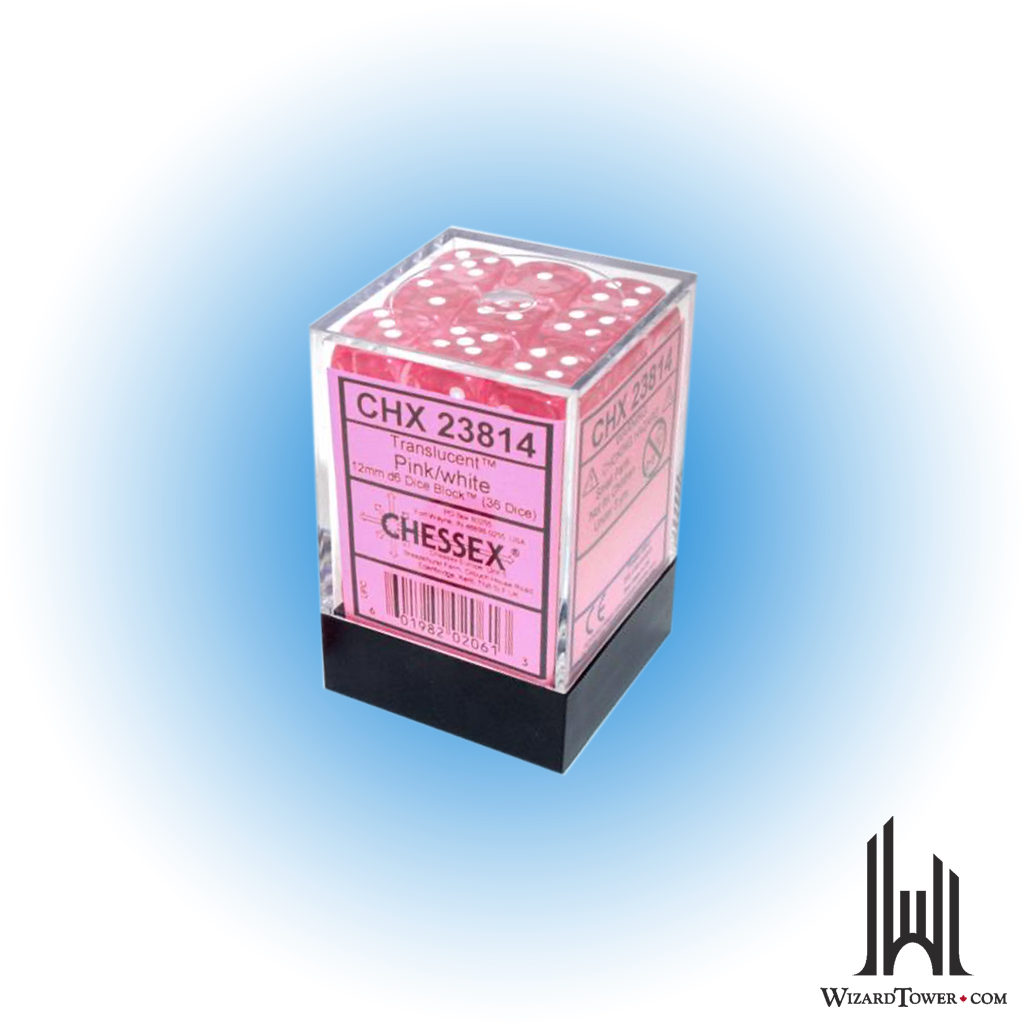 Dice Set - Translucent Pink / White 12mm d6 36ct